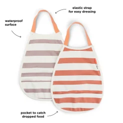 Bavoir élastique lot de 2 - Stripes - Papaye/Rose