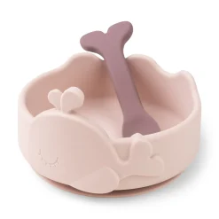 Bol ventouse et cuillère silicone - Wally - Rose