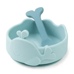 Bol ventouse et cuillère silicone - Wally - Bleu