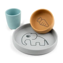 Coffret repas en silicone - Elphee - Gris/Moutarde/Bleu