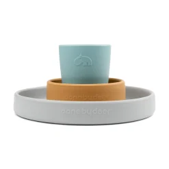 Coffret repas en silicone - Elphee - Gris/Moutarde/Bleu