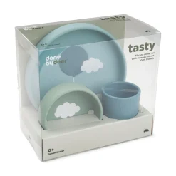Coffret repas en silicone - Happy clouds - Bleu