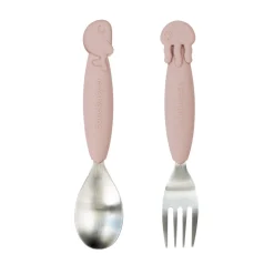 Cuillère et fourchette Easy-grip - Sea friends - Rose
