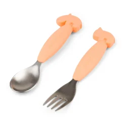 Cuillère et fourchette Easy-grip - Deer friends - Corail