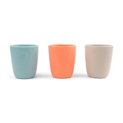 Gobelet silicone lot de 3 - Corail/Sable/Bleu